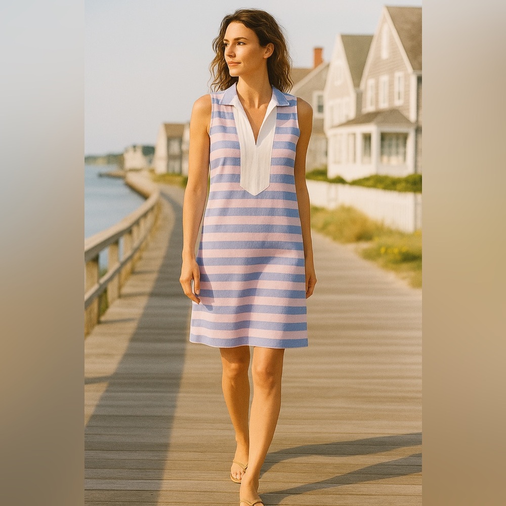Sail to Sable Shift Dress Blue & Pink Striped Linen Dress Size XS